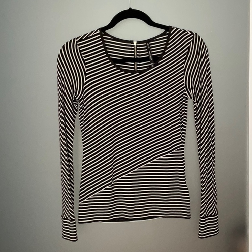 Karen Millen Black & White Striped Fitted Top with Back Zipper